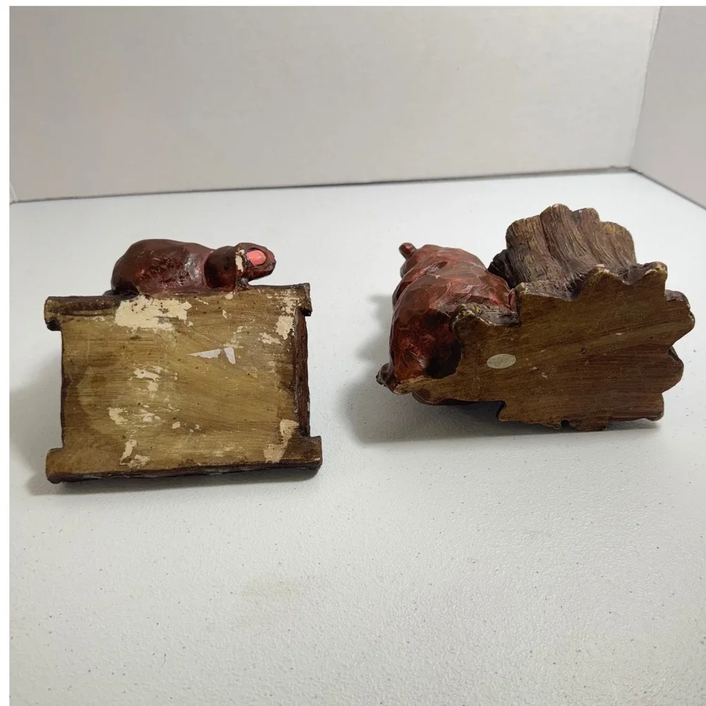 VTG Rustic wooden Bear Bathroom ART Toothbrush Soap holders Bear Tree Carved set